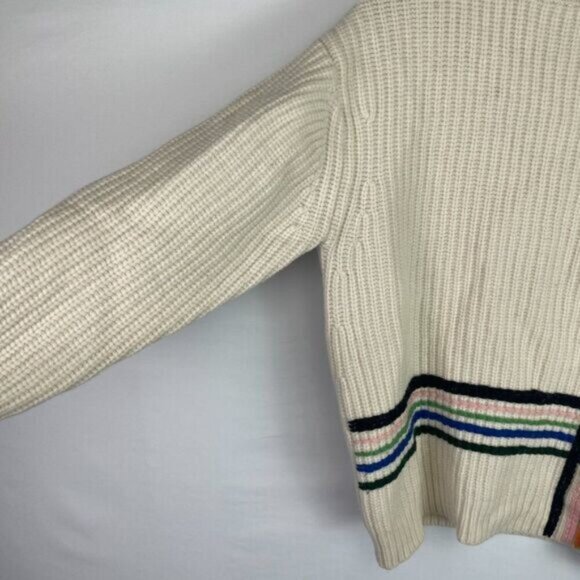 Tory Sport Merino Wool Striped Long Sleeve Turtleneck Chunky Knit Sweater Cream - Picture 7 of 9